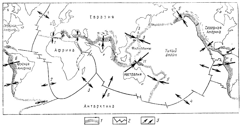 Карта движения литосферных плит