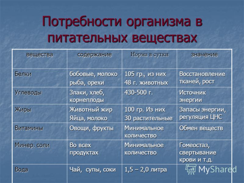 Потребности организма человека