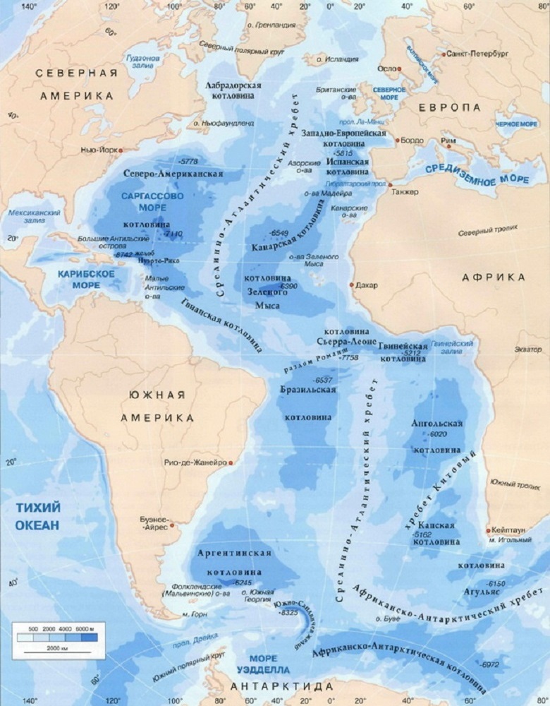 Где находится Атлантический океан Карта мира, точное расположение 1