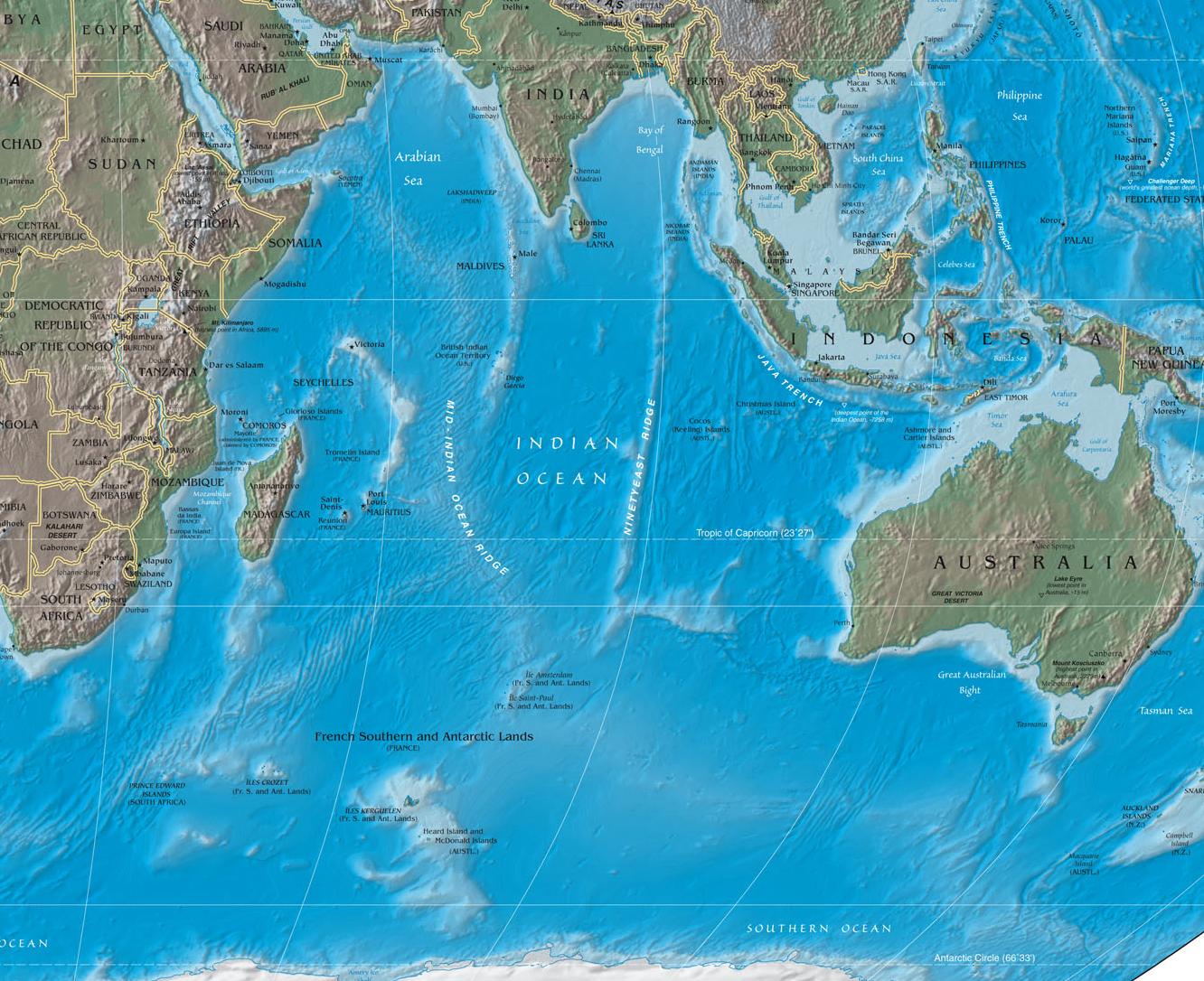 Моря тихого и индийского океанов. Индийский океан карта подробная. Индийский океан географическое положение карта. Индийский океан географическая карта. Индийский океан на карте.