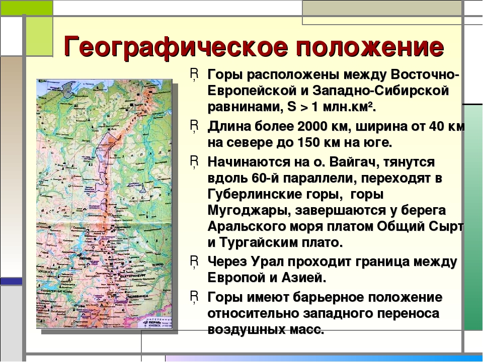 Уральские горы на карте россии с городами