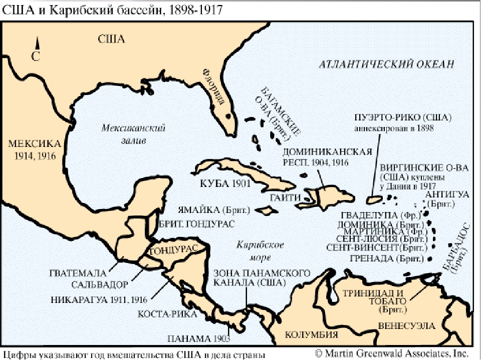 Карибское море контурная карта