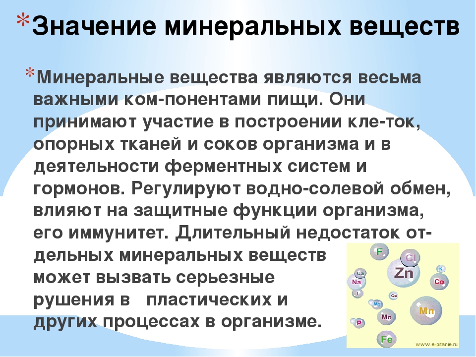 Роль минеральных веществ в организме человека презентация