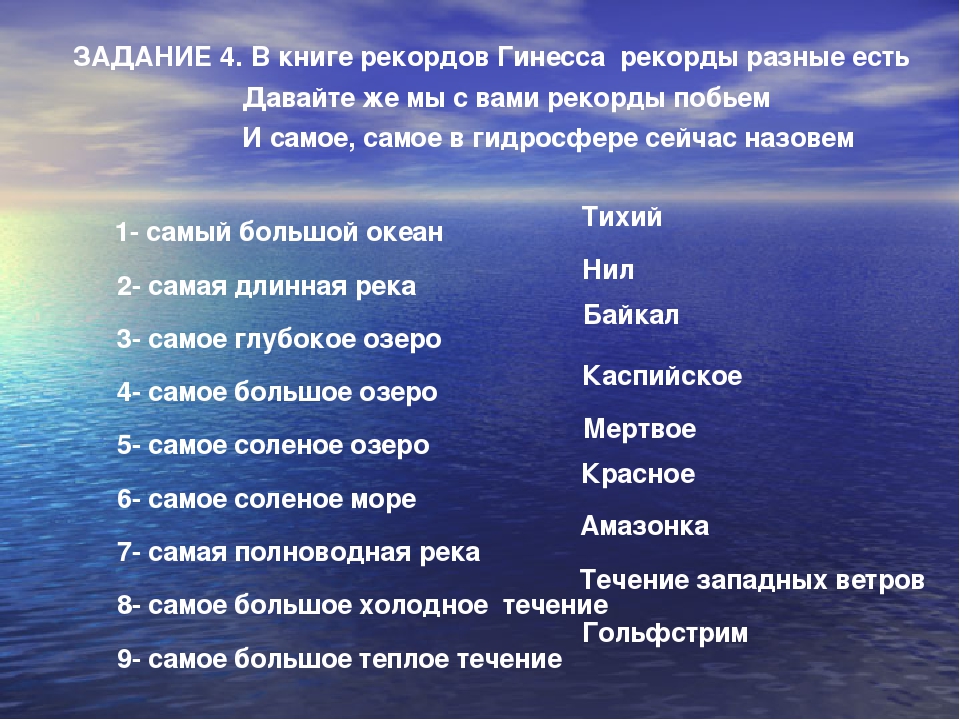 Проверочная работа по теме гидросфера. Рекорды гидросферы. Рекорды гидросферы 6 класс география. Географические рекорды гидросферы. Рекорды гидросферы 6 класс.