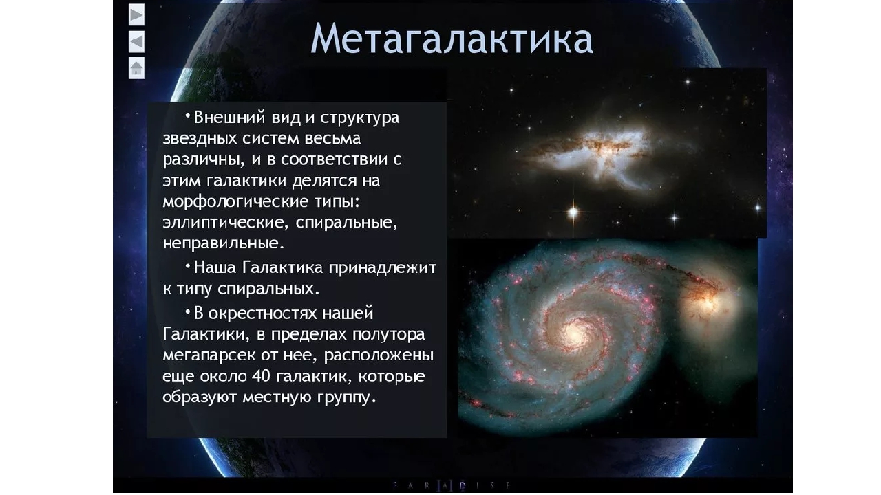 Типы звезд в галактике. Эволюция Вселенной космология. Метагалактика. Наша Галактика. Строение спиральной Галактики.