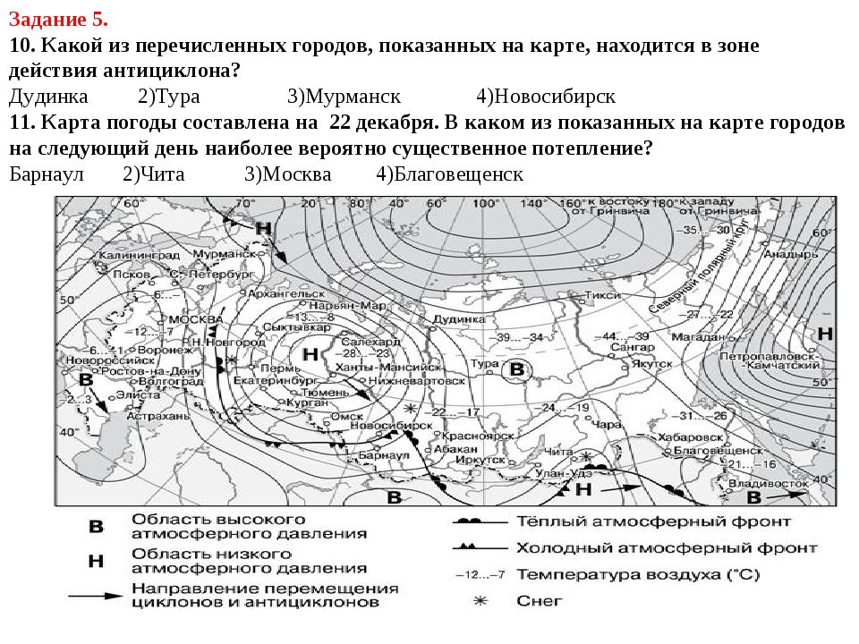 Карта погоды с циклонами