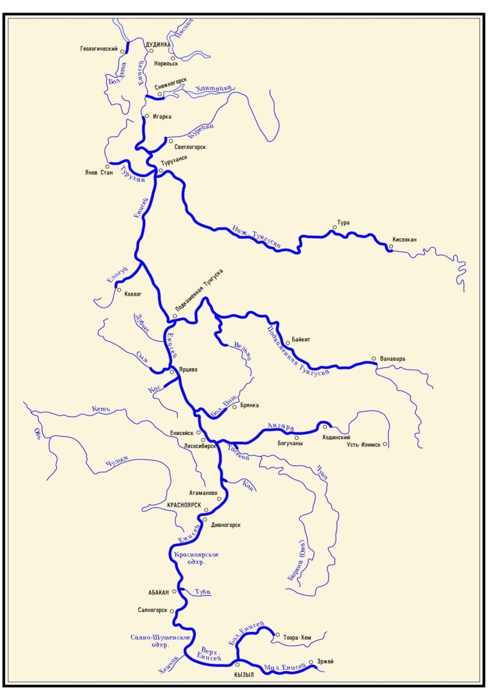 Схема бассейна реки Енисей
