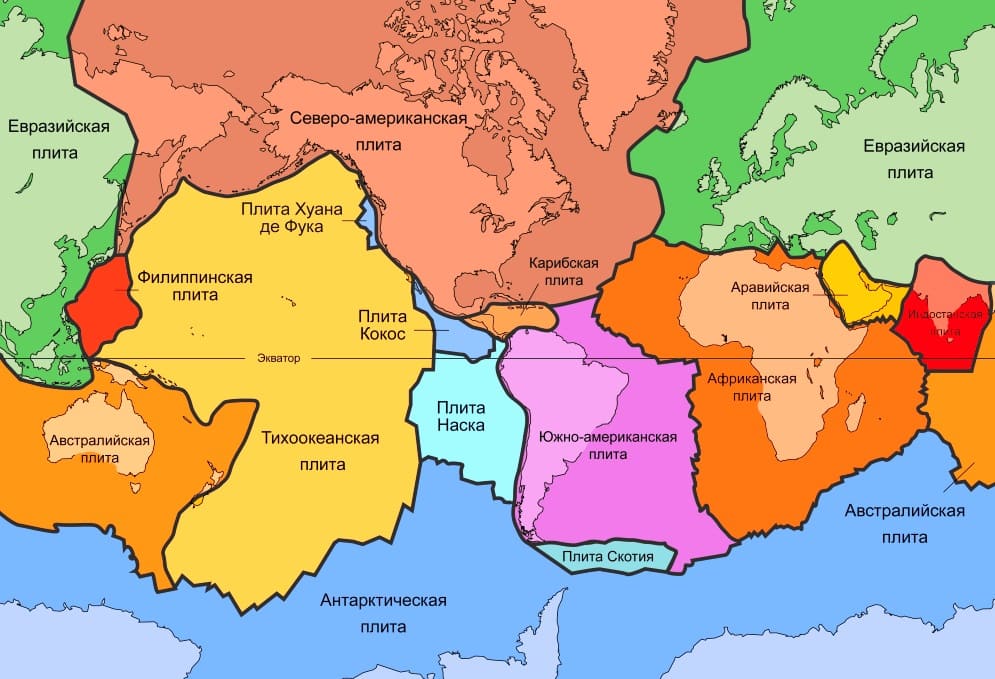 Названия литосферных плит на карте мира