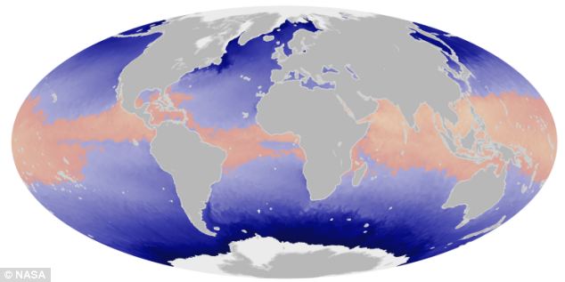 Shades of violet-blue depict water temperatures below 27.8 degrees Celsius (about 82 degrees Fahrenheit), while shades of pink-red depict waters above that threshold. Scientists generally agree that sea surface temperatures (SSTs) should be above 27.8°C to promote the development and intensification of hurricanes and cyclones.