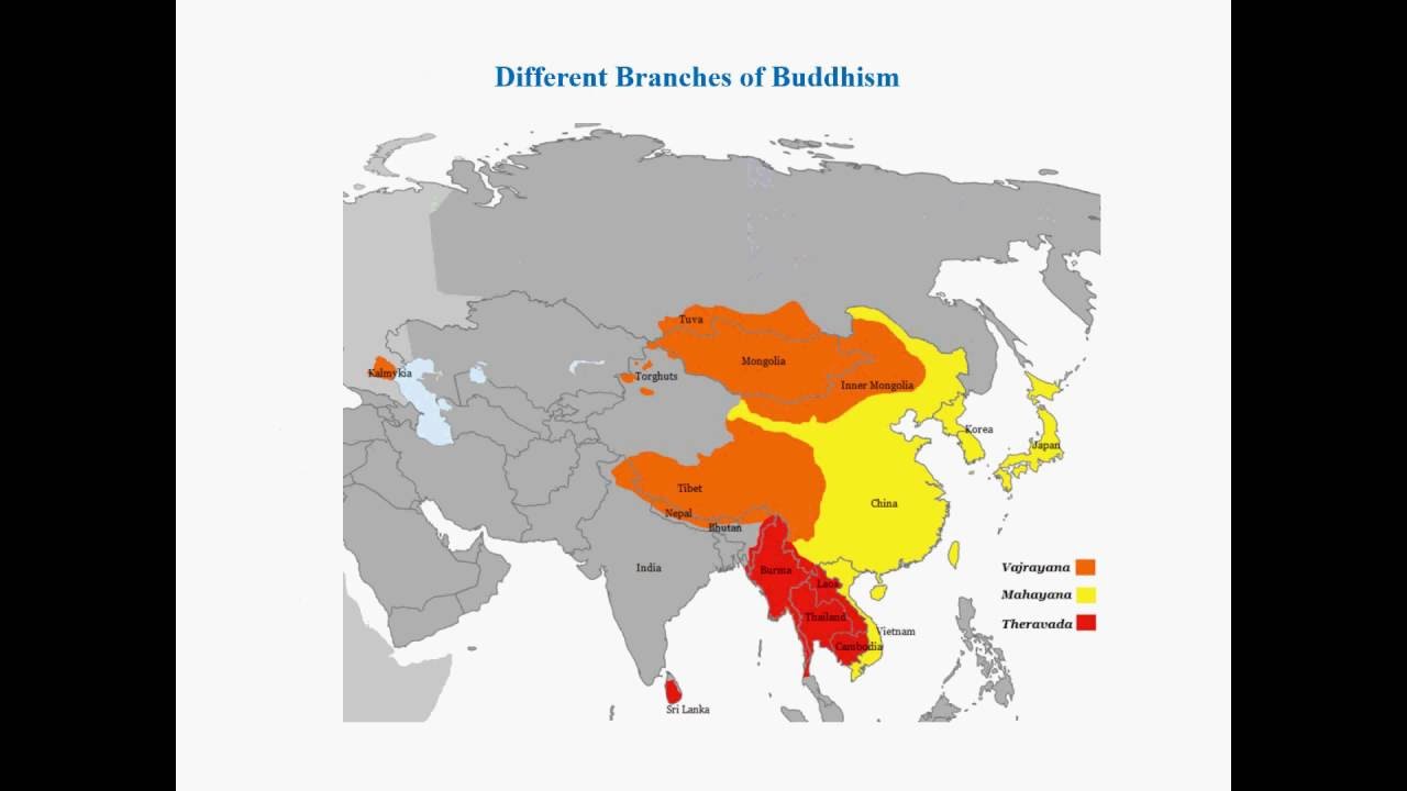 В какие регионы буддизм распространился из тибета. Буддизм махаяна Тхеравада и ваджраяна. Махаяна распространение. Карта распространения буддизма. Буддисты на карте мира.