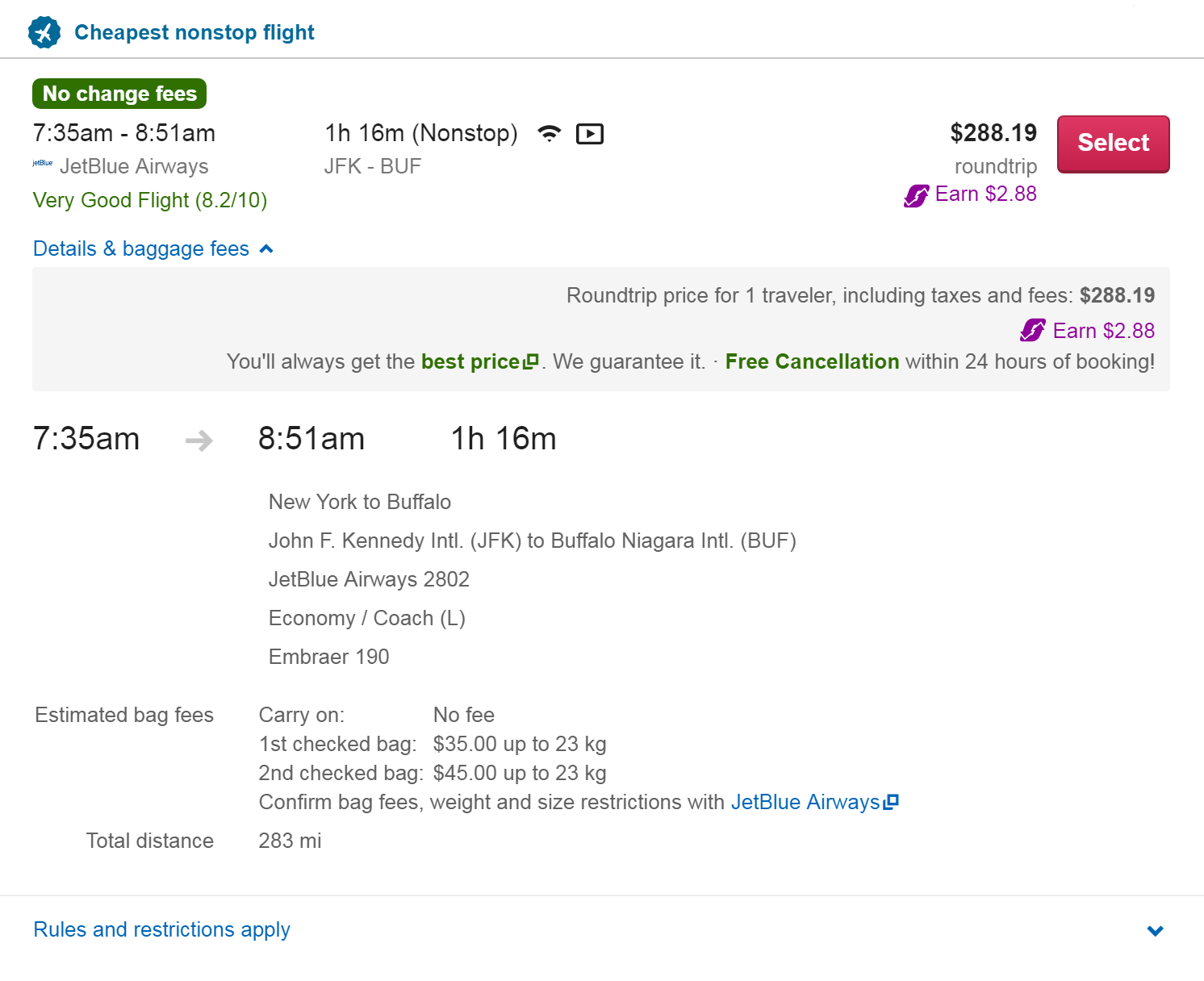 Путешествовать на водопады самолетом быстро и удобно, но дорого. Билет туда и обратно из Нью-Йорка — 288 $ (около 21 024 <span class=ruble>Р</span>), багаж оплачивается отдельно
