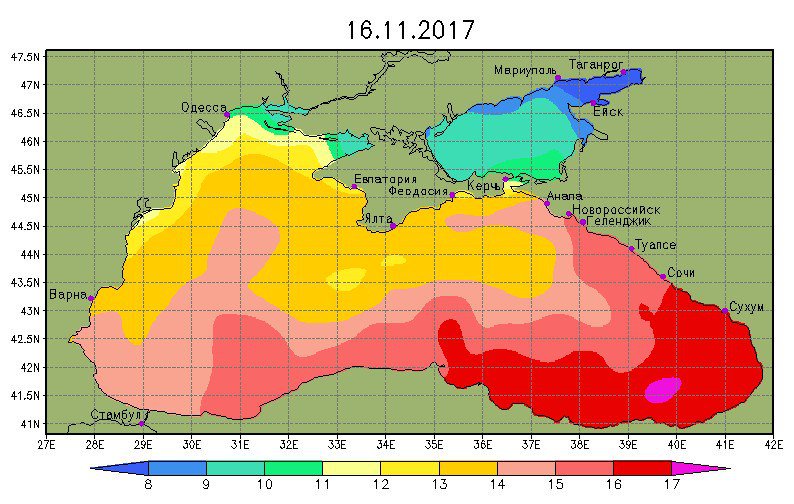 Карта температуры воды в черном море