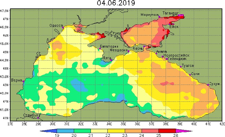 Температура воды черное море онлайн карта