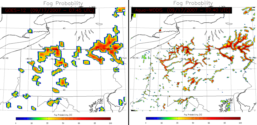 a comparison of low resolution and high resolution fog prediction images