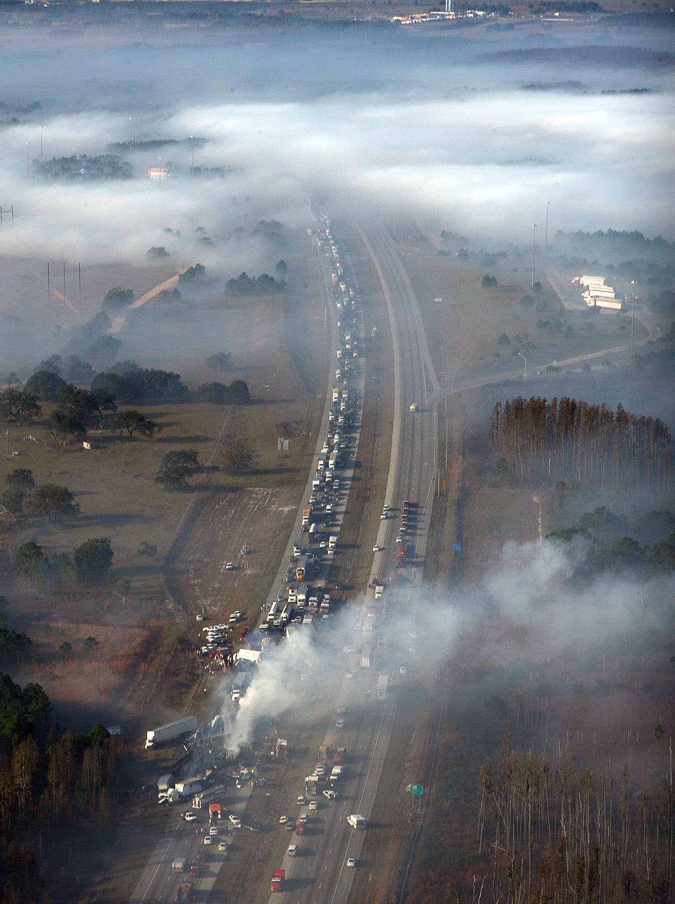 An image of a massive car accident caused by a superfog