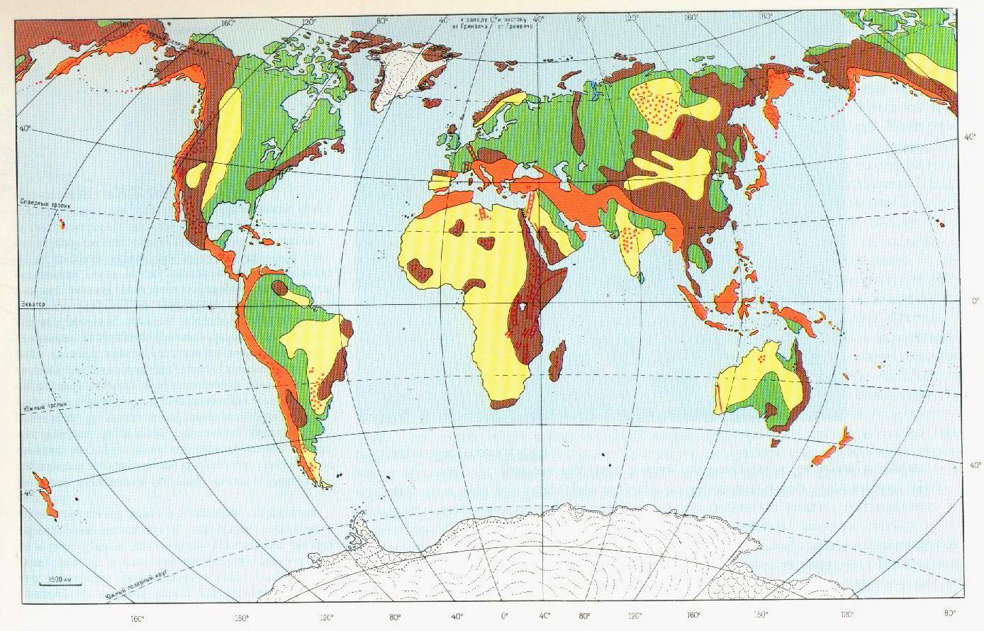 Типы геотектуры и морфоструктуры на карте мира
