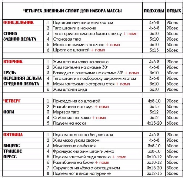 Расписание тренировок в тренажерном зале для девушек на неделю