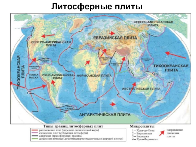 Какая карта необходима для изучения движения литосферных плит физическая