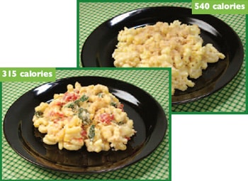 photo of 2 variations of macaroni and cheese, one with 540 calories and one with 315 calories